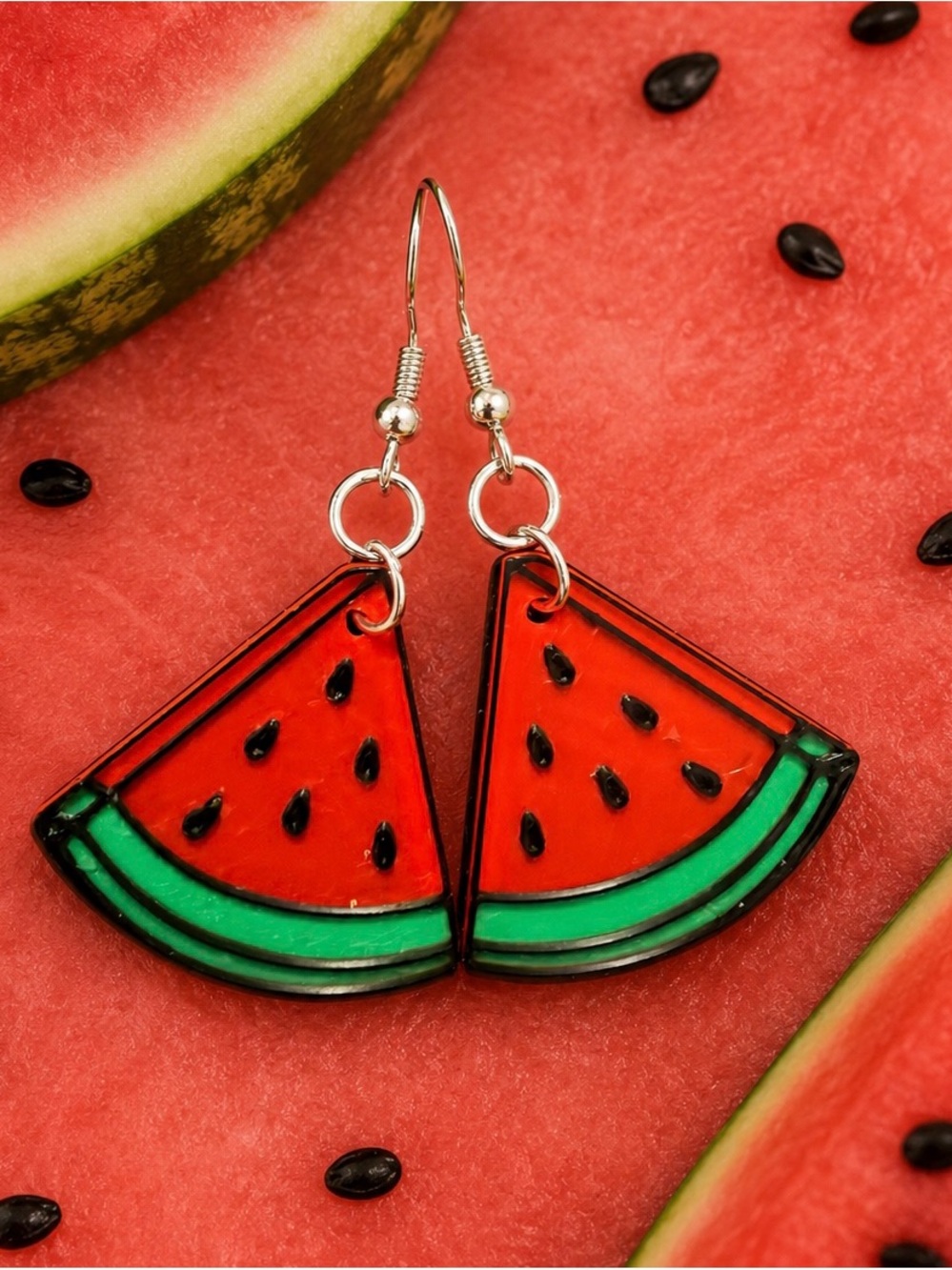Cute Red & Green Watermelon Slice Dangle Earrings - Women Jewelry 3D Printed